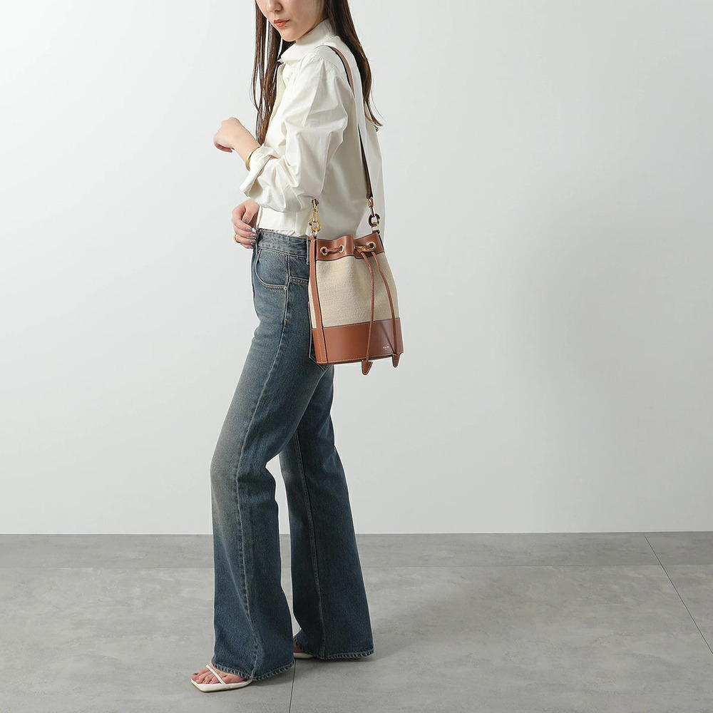 Celine Drawstring Cabas Marin Shoulder Bag Handbag Tan